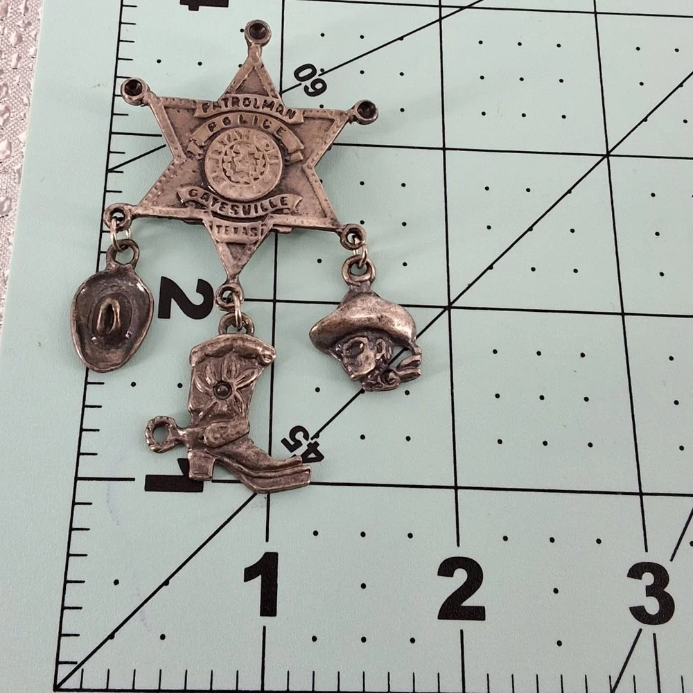 Vintage JJ Jonette Patrolman Police Texas Star Badge Brooch Western Charms